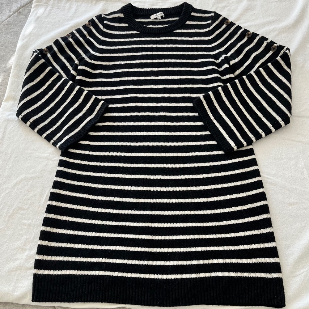 Madewell Merino Wool Button-Sleeve Striped Sweater Dress